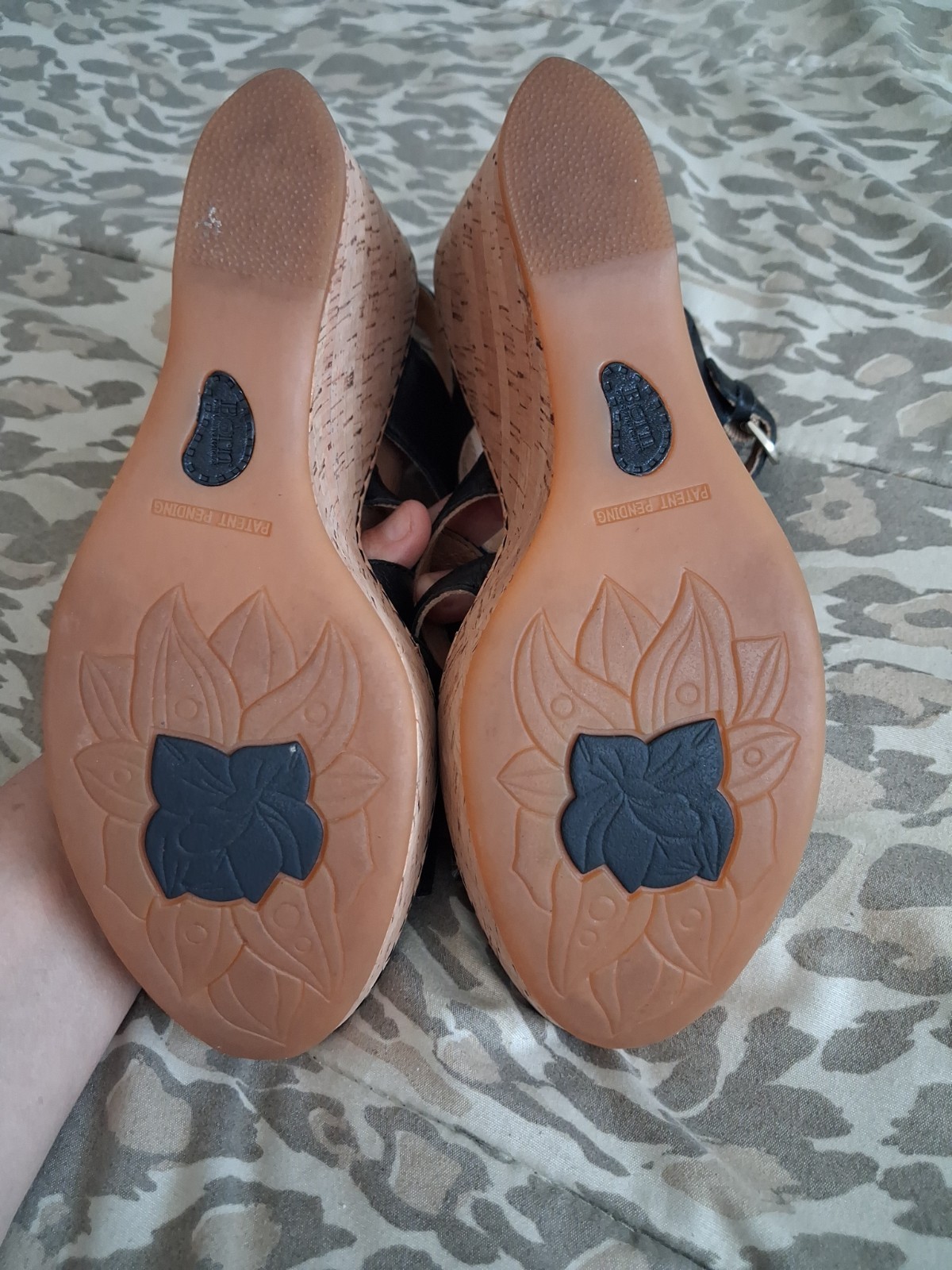 Born Black Leather Cork Wedge Sandals Women’s Size 10