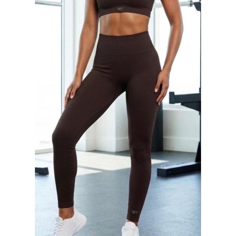 SET Active SculptFlex Leggings Espresso Brown Medium EUC Training Workout Gym