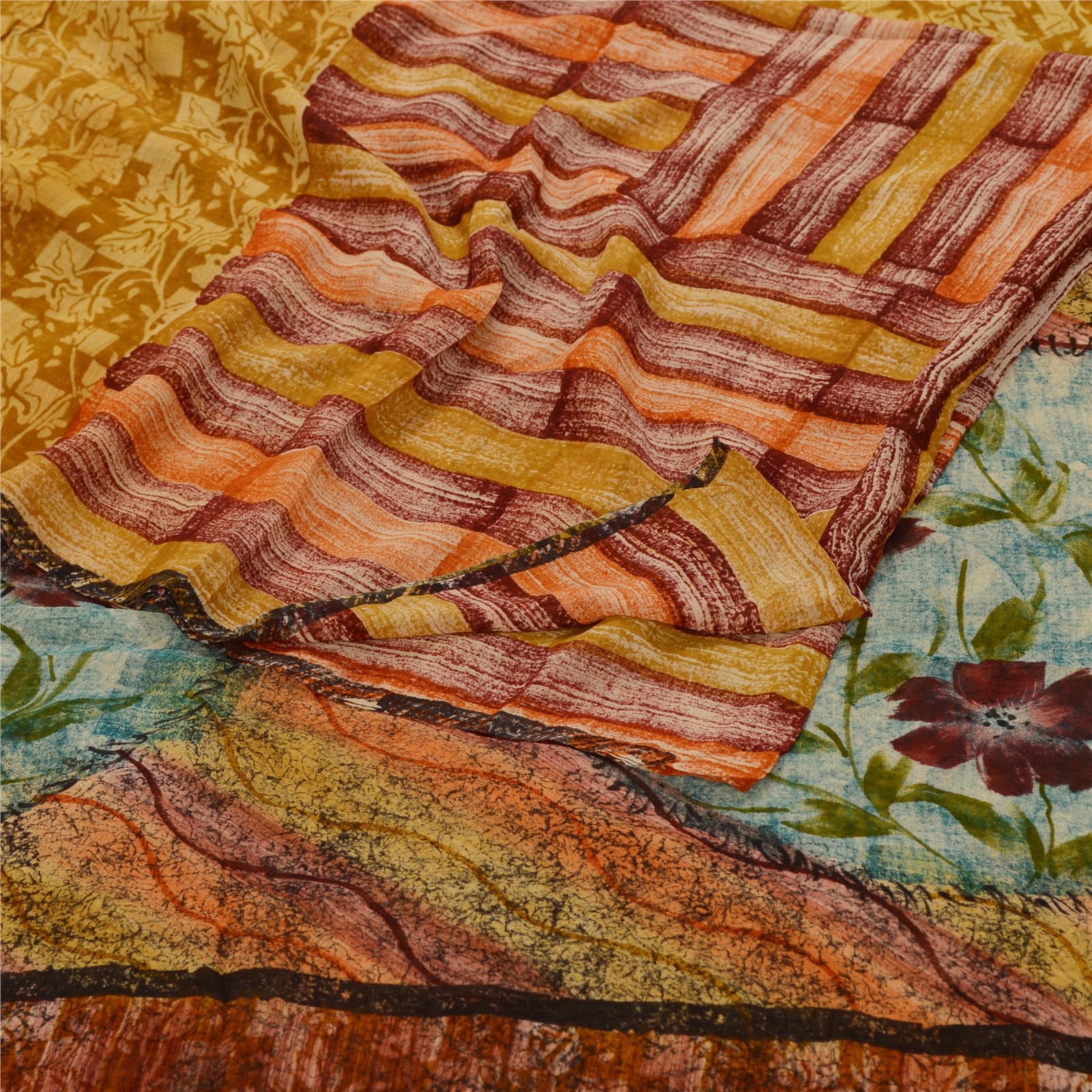 Sanskriti Vintage Sarees 100% Pure Georgette Silk Printed Sari 5 Yd Craft Fabric
