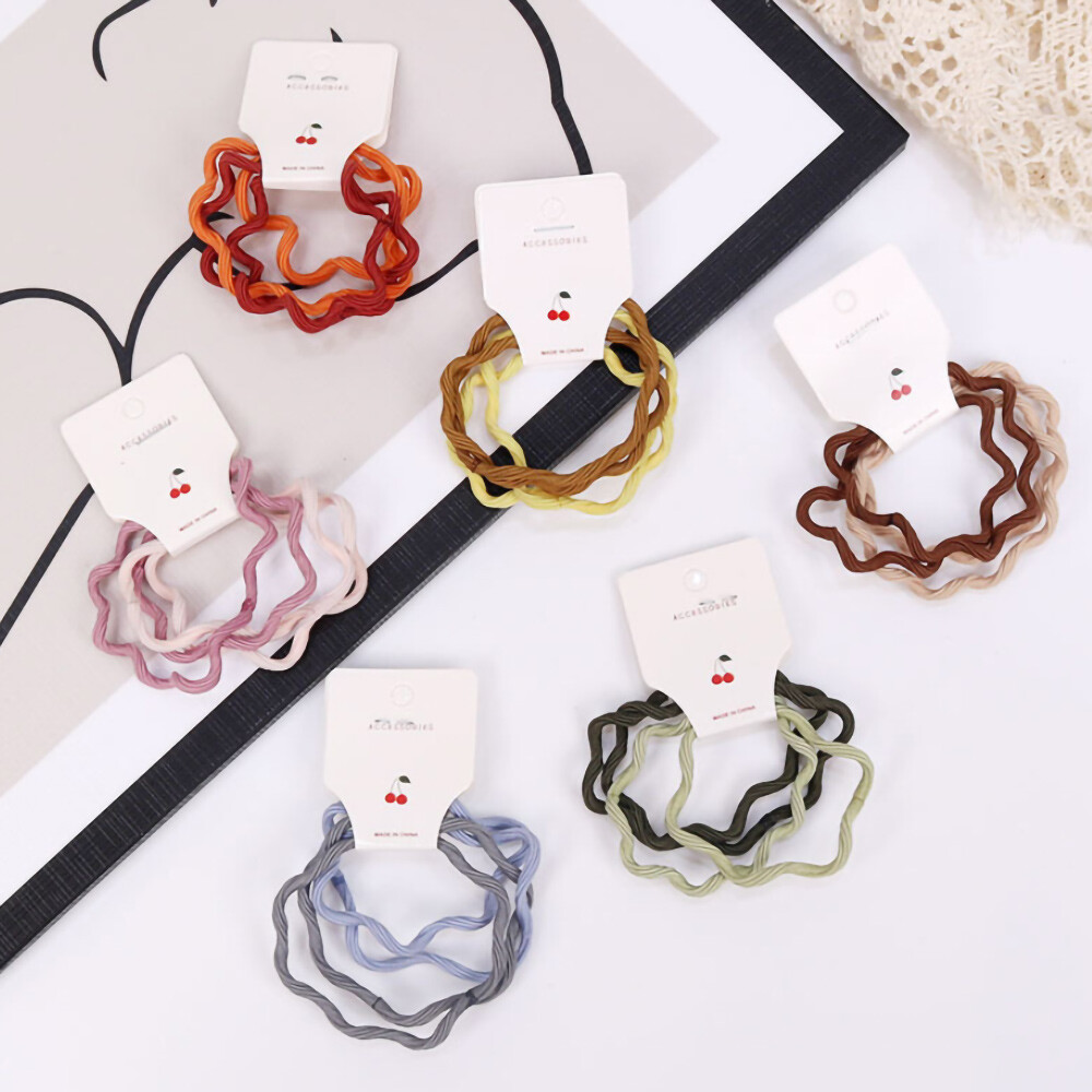 4PCS/SET Fashion High Elastic Wavy Hair Rope Rubber Band Hair Holder Accessories