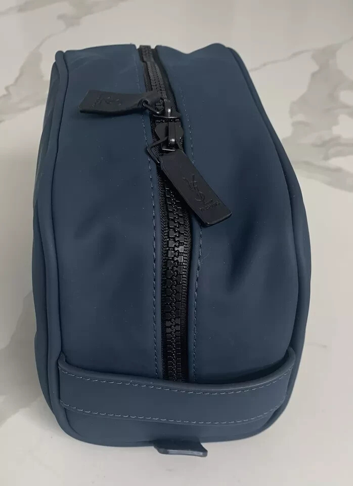 Yves Saint Laurent YSL Parfums Y Pouch slate blue faux leather travel Dopp Bag