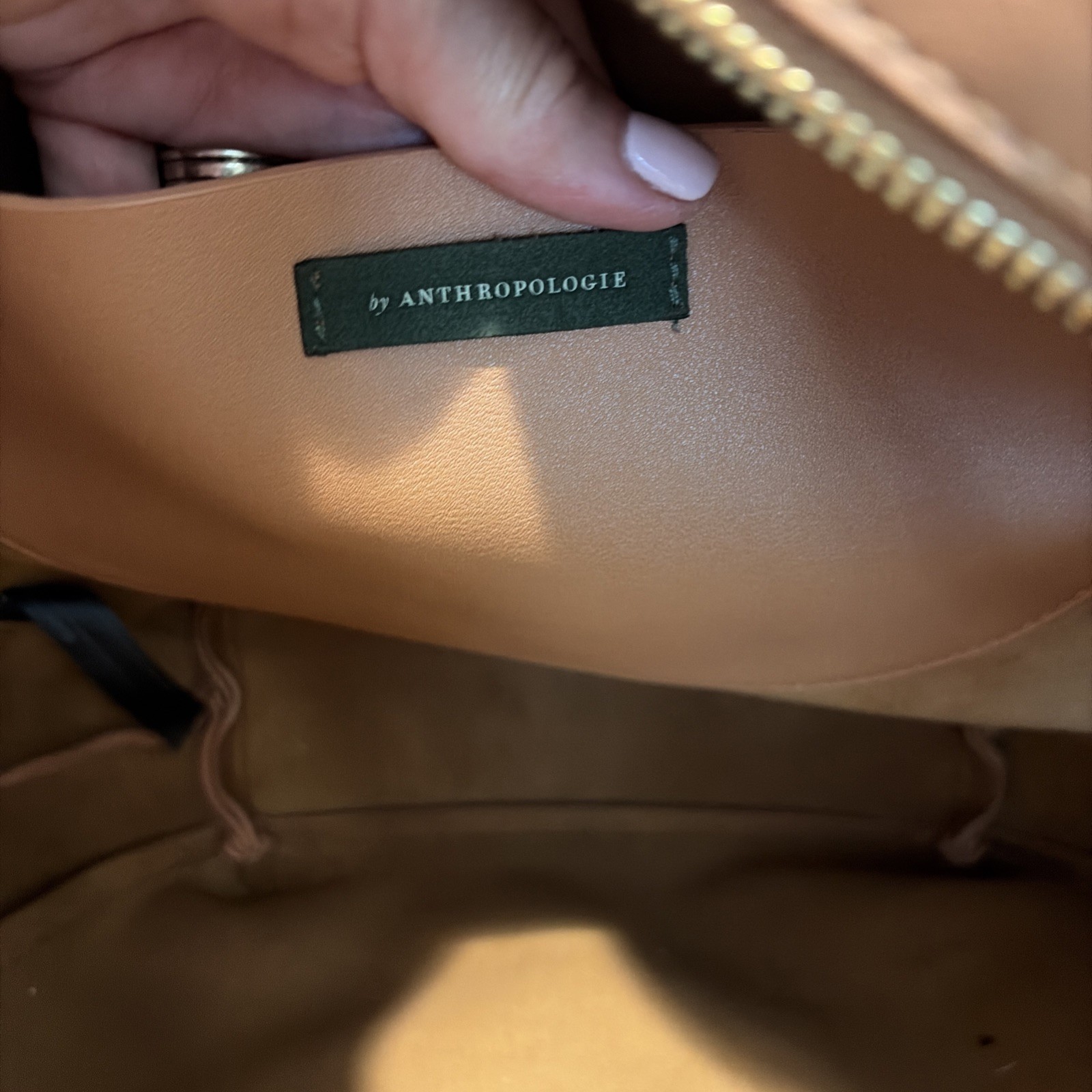 Anthropology Commuter Tote Bag Cognac Vegan Leather w/ Small Clochette Office