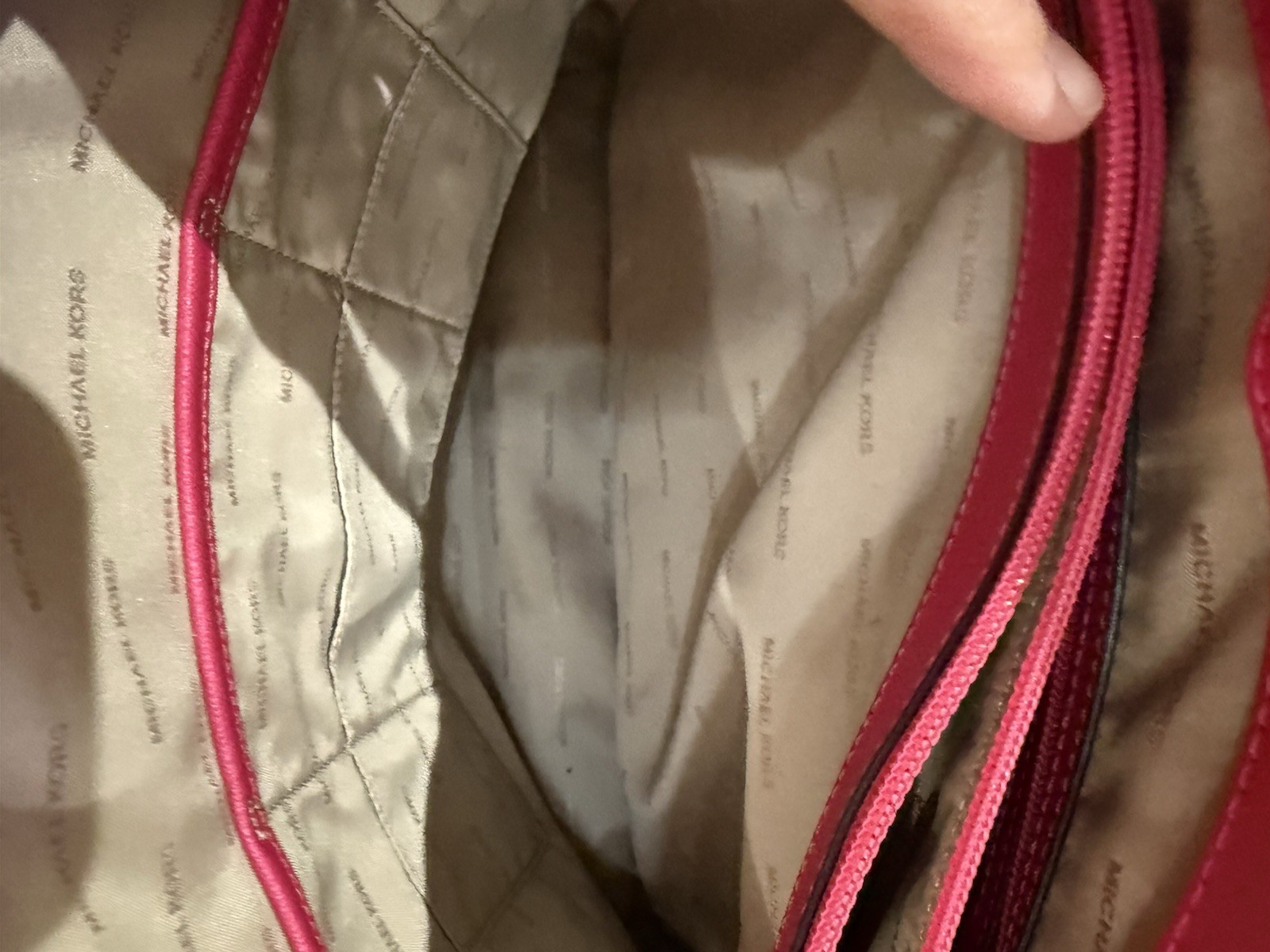 Michael Kors Logo Tote Bag Brown/Pink Double Handles Zip Gold Hardware