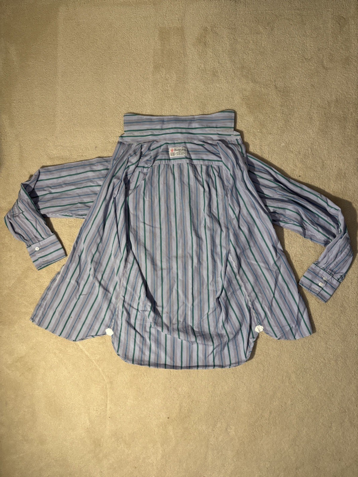 Turnbull & Asser Dress Shirt Mens 14.5- 37 Blue & Green Stripe England