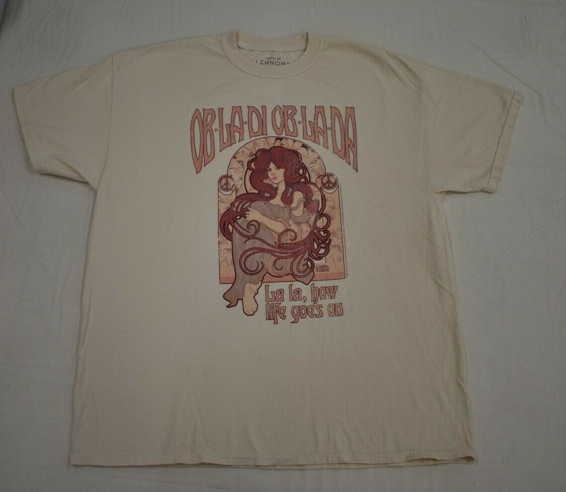 Lyrics By Lennon & McCartney Womens Ob-La-Di, Ob-La-Da Tan Shirt New S/M, M/L