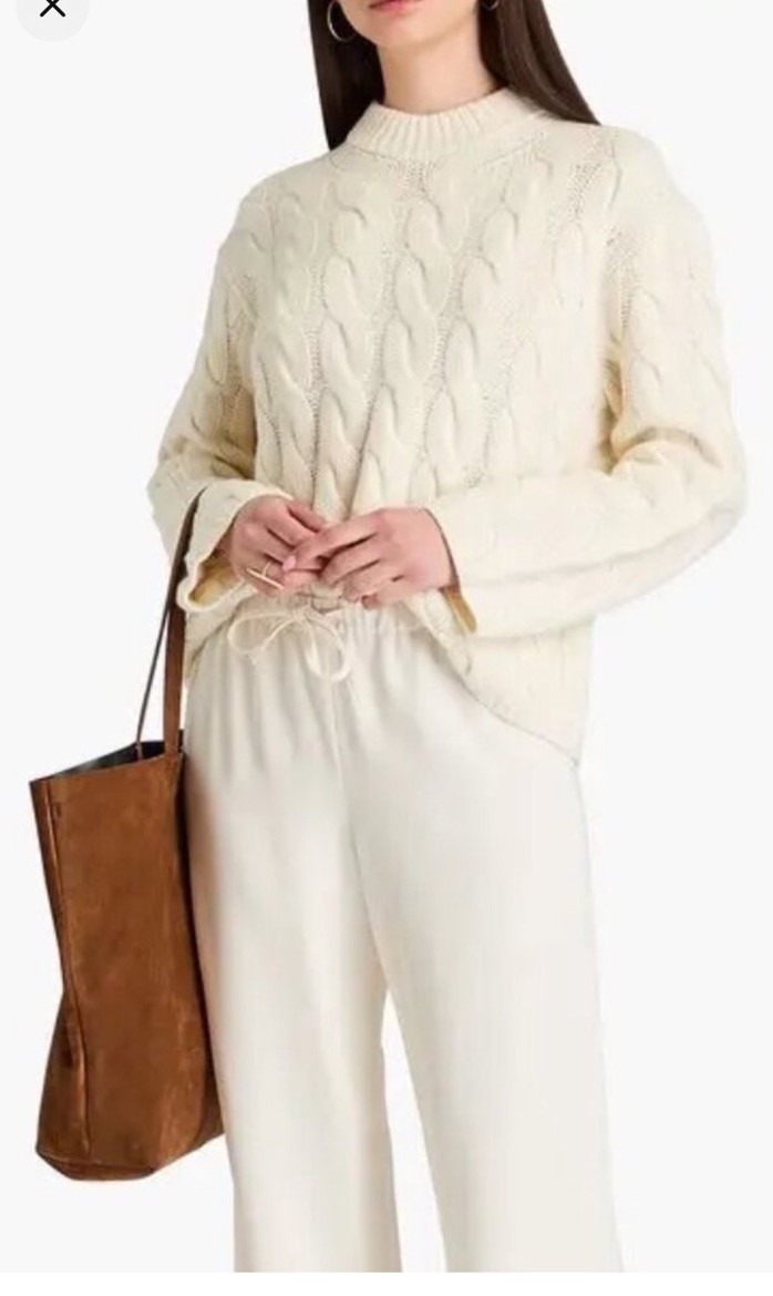 Theory 90%wool/10shmere Cable Knit,mock Neck Relaxed Sweater, Sz L, New,Ivory