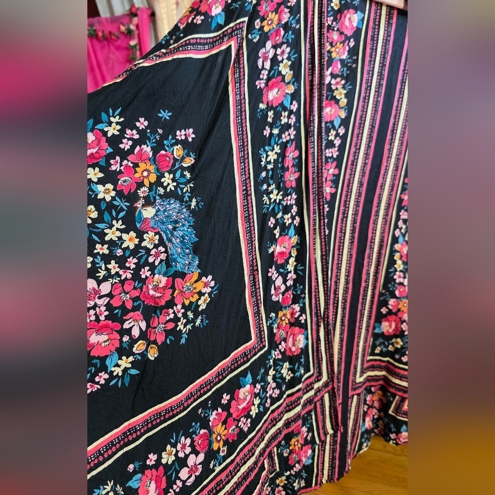 Angie Floral Boho Kimono Duster Black and Pink Sz Large