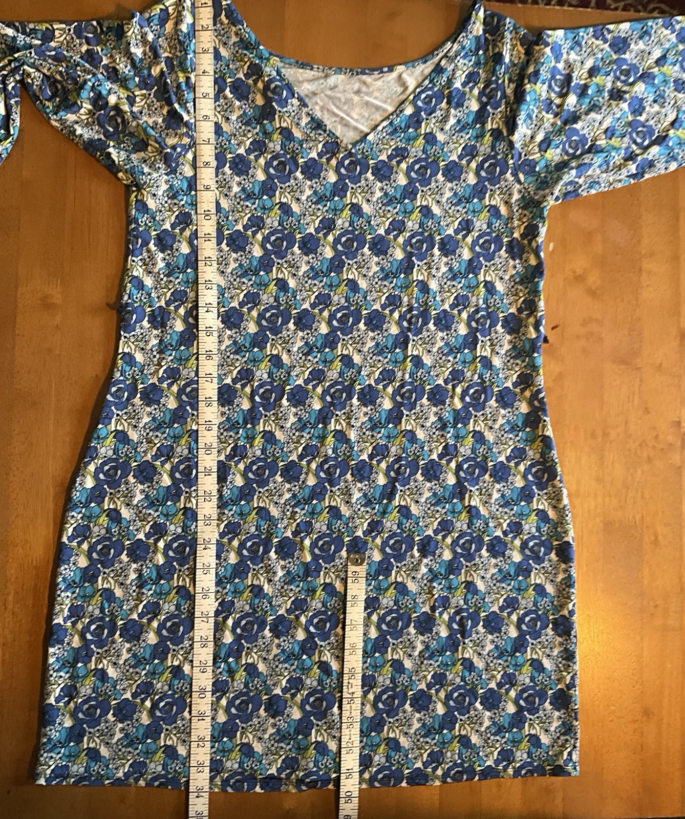 Leota Compass Rose A Line Dress Belted Blue Floral Print Made In USA NYC Spring