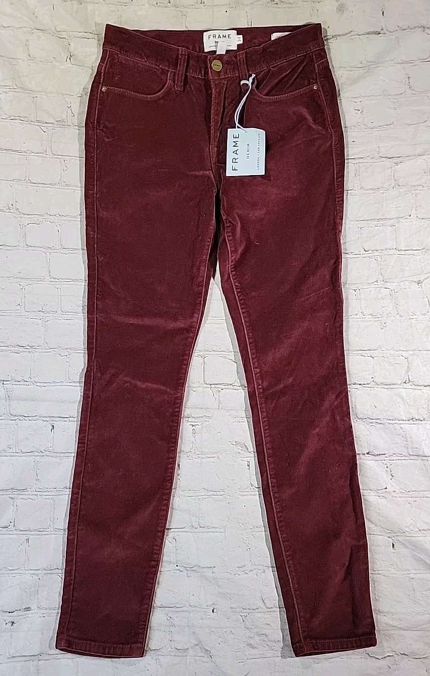 Nwt Frame Corduroy Jeans Size 25(27×27) Pinot Red Le High Skinny Straight
