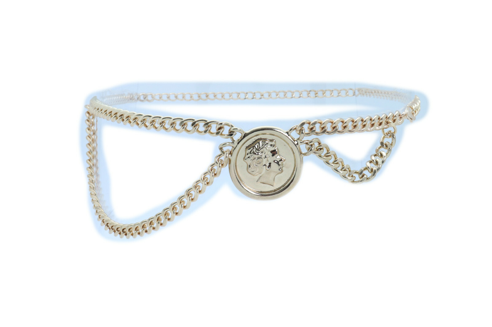 Women Dance Fashion Belt Gold Color Metal Chain Wave Coin High Waist Hip XS S M