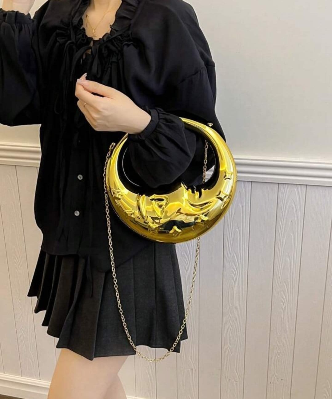 Half Moon Handbag with crossbody option (Gold)