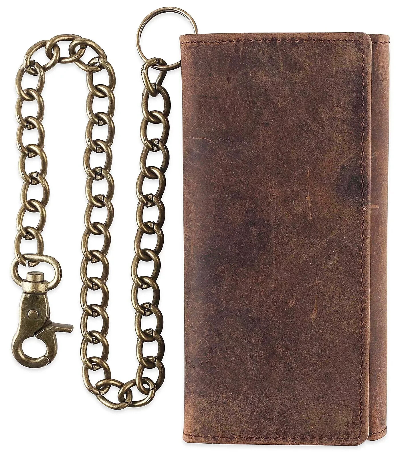 100% premium leather Trifold Cowhide RFID Chain Motorcycle Biker Wallet,