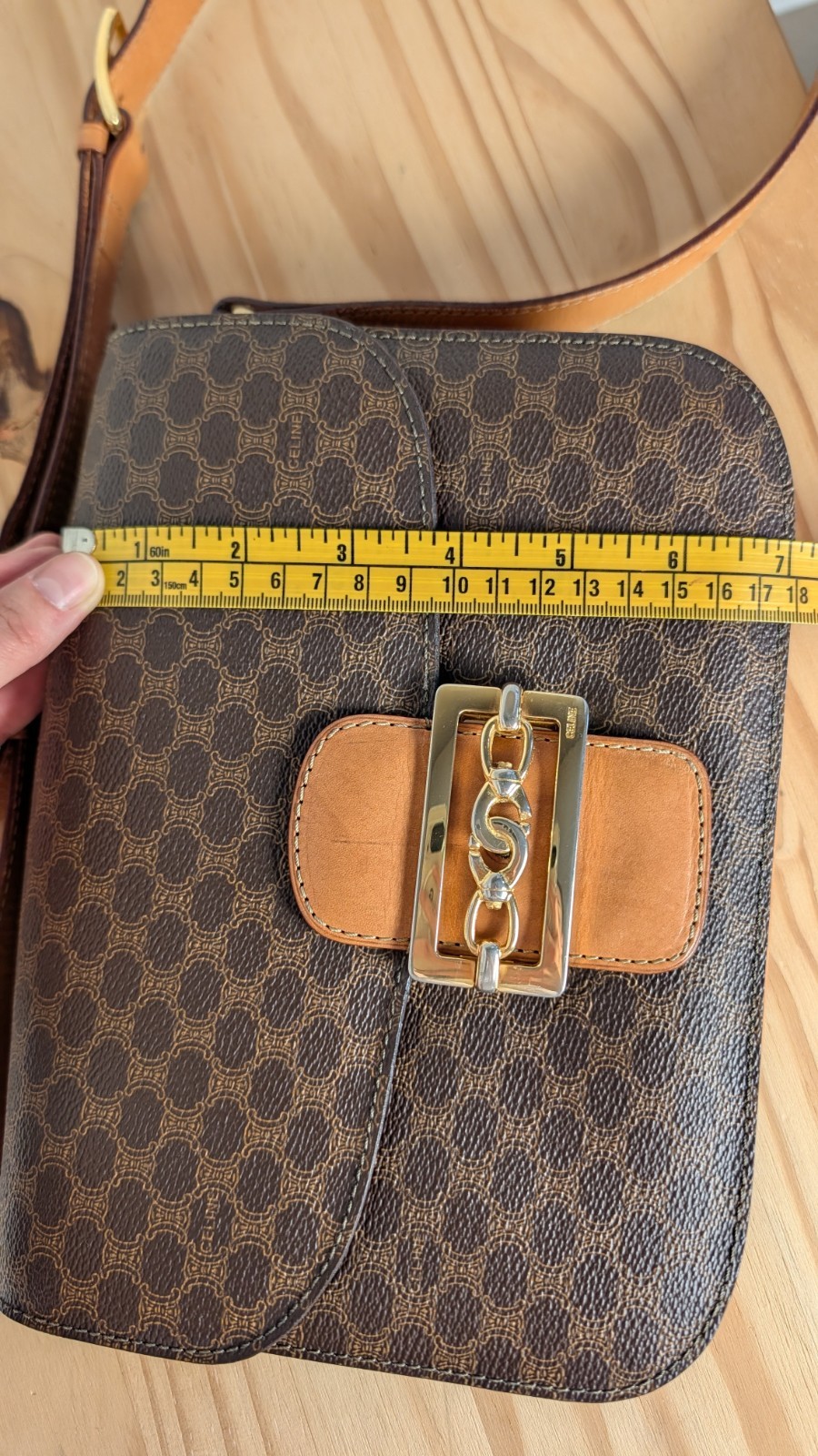 Authentic Vintage CELINE Macadam Crossbody/ Shoulder Bag Statement Gold Hardware