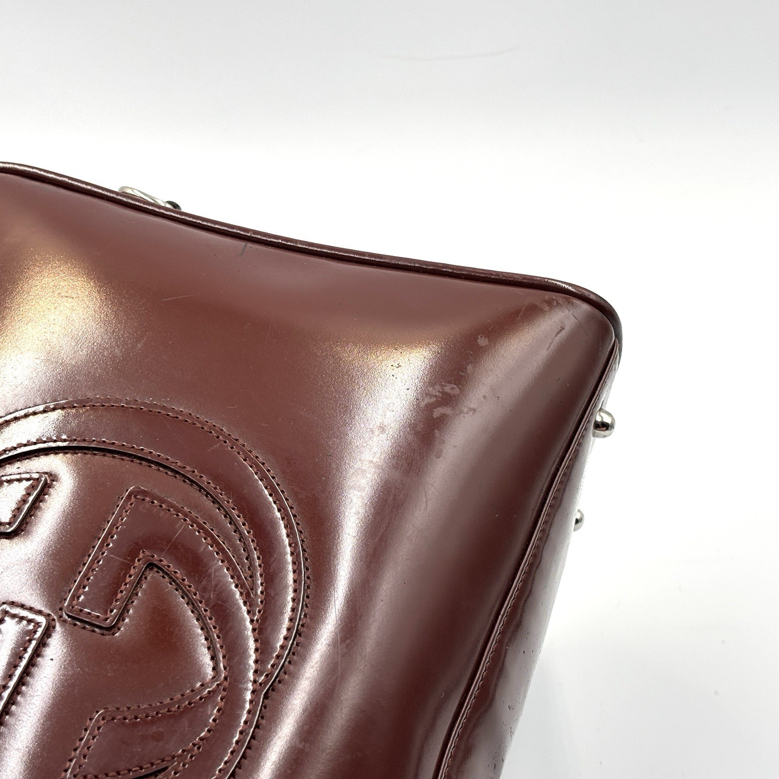 Gucci Handbag Shoulder Bag Patent Leather Interlocking G Brown Authentic