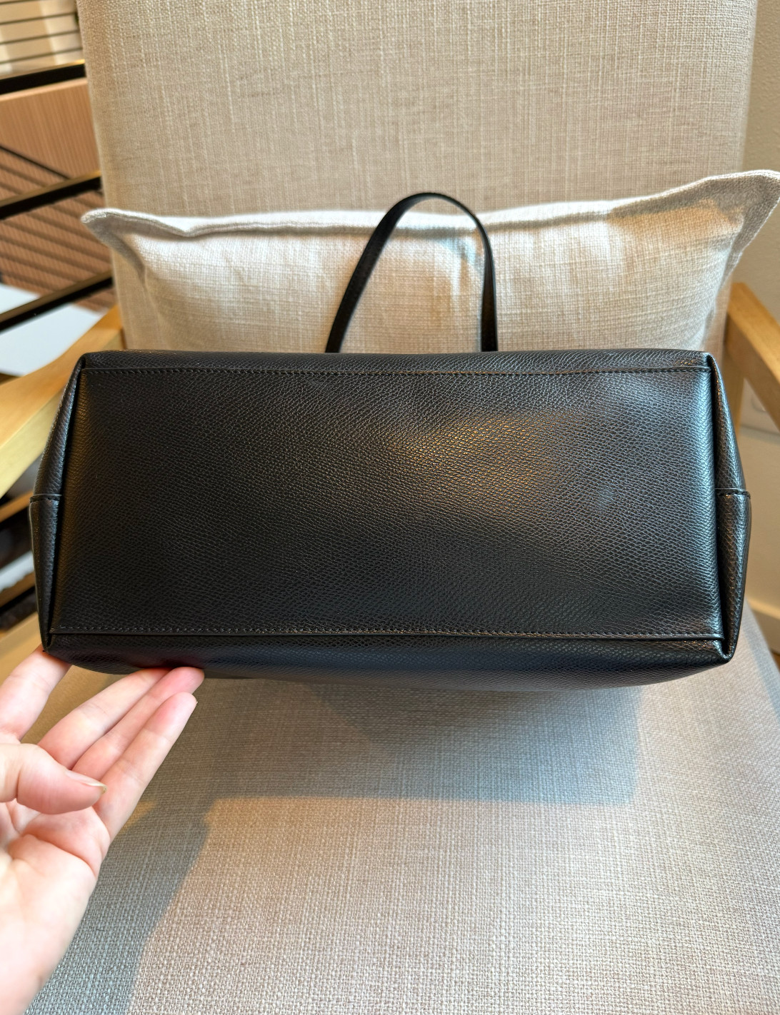 COACH Black Crossgrain Leather Tote Bag & Matching Cosmetic Pouch Case 2pc Bundl