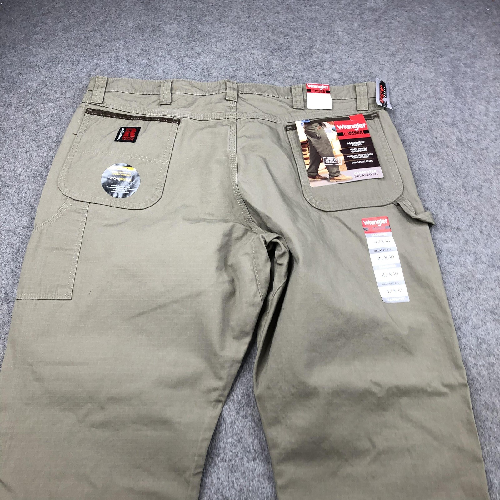 Wrangler Riggs Workwear Pants Mens 42×30 Beige Ripstop Carpenter Relaxed Fit