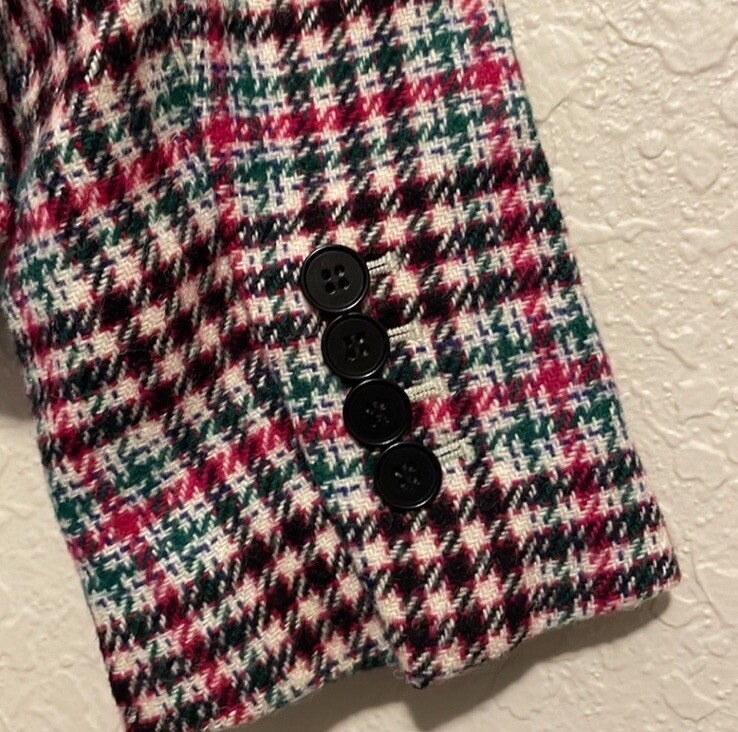 Talbots Women’s Wool Blend Plaid Blazer Jacket Size 6 /Pink, Green, Black, White