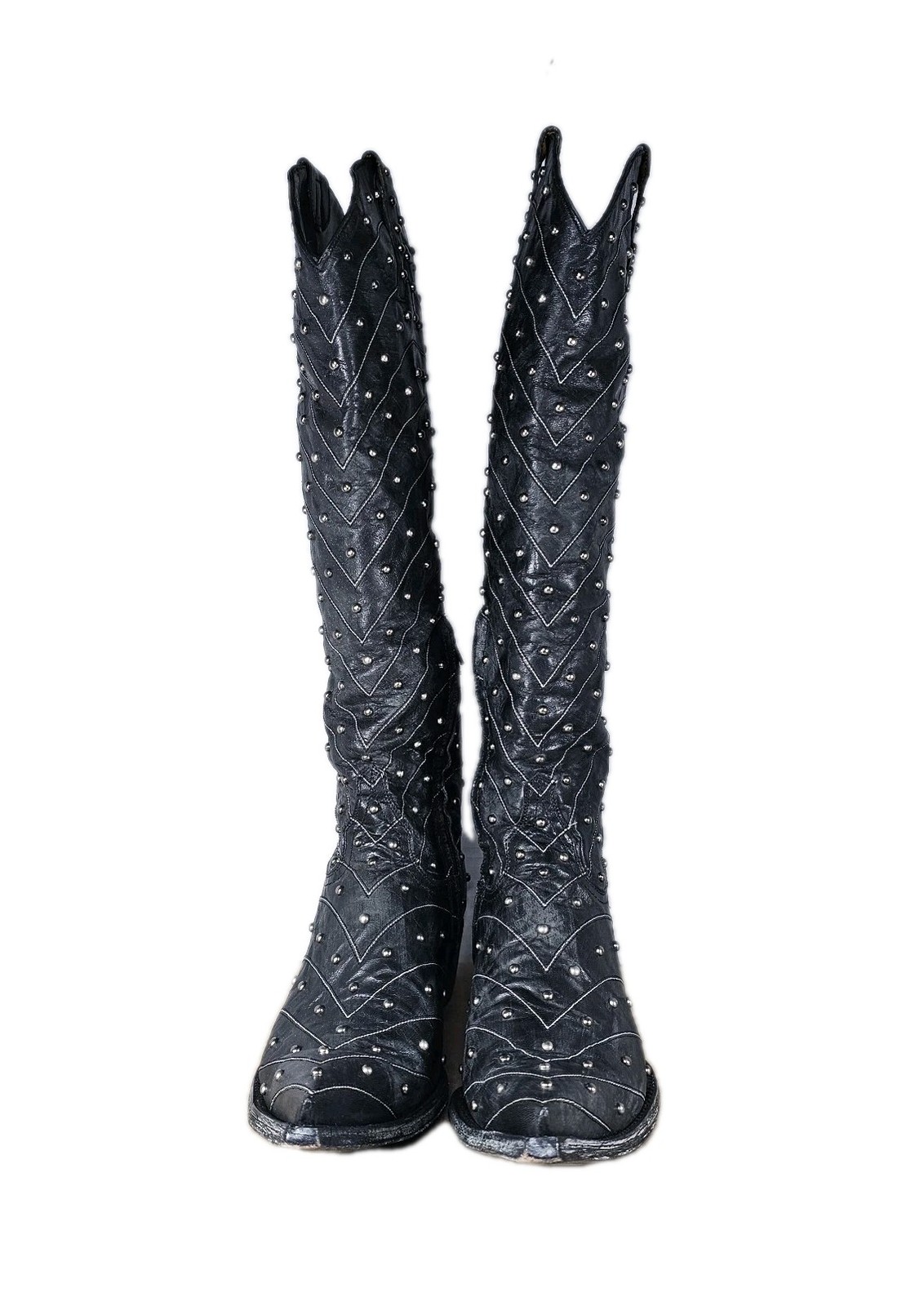 Old Gringo 18 in Black Studded Boots Hosifukami Sz 9 Knee High Zippered
