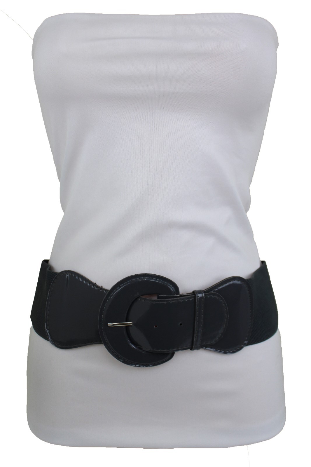 Women Wide Waistband Belt Elastic Strap Charcoal Dark Gray Color Fit Size M L XL