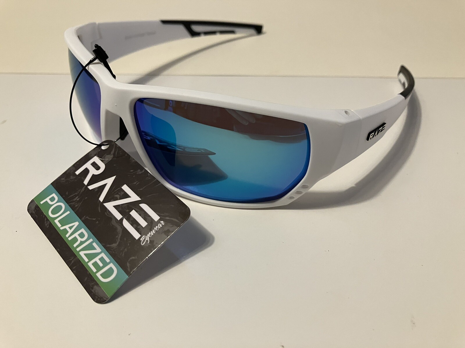 RAZE Eyewear Sunglasses Sonar Polarized White Blue Mirror Smoke 28444