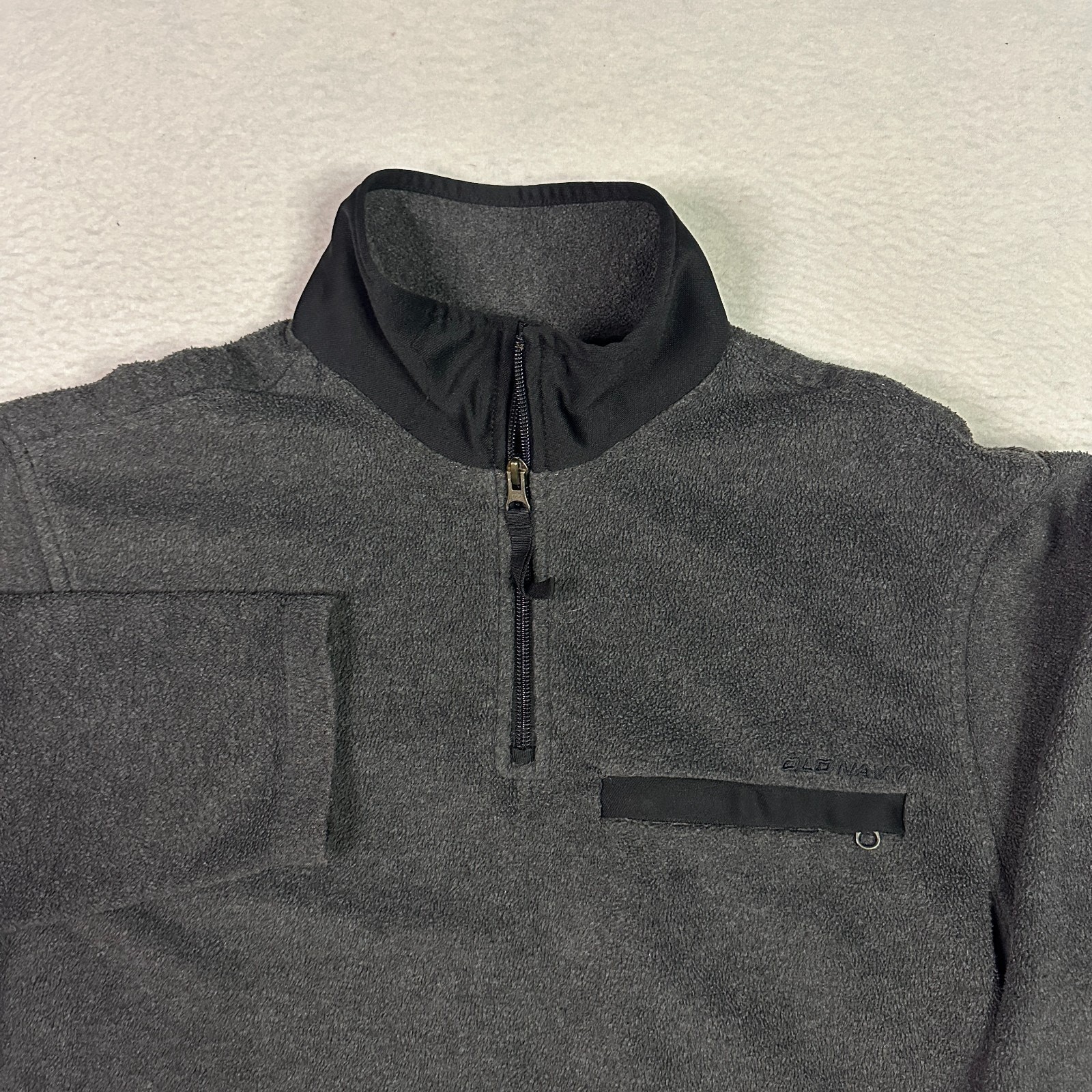 Old Navy y2k 1/4 Zip Fleece Pullover Embroidered Pockets Black Gray Mens M