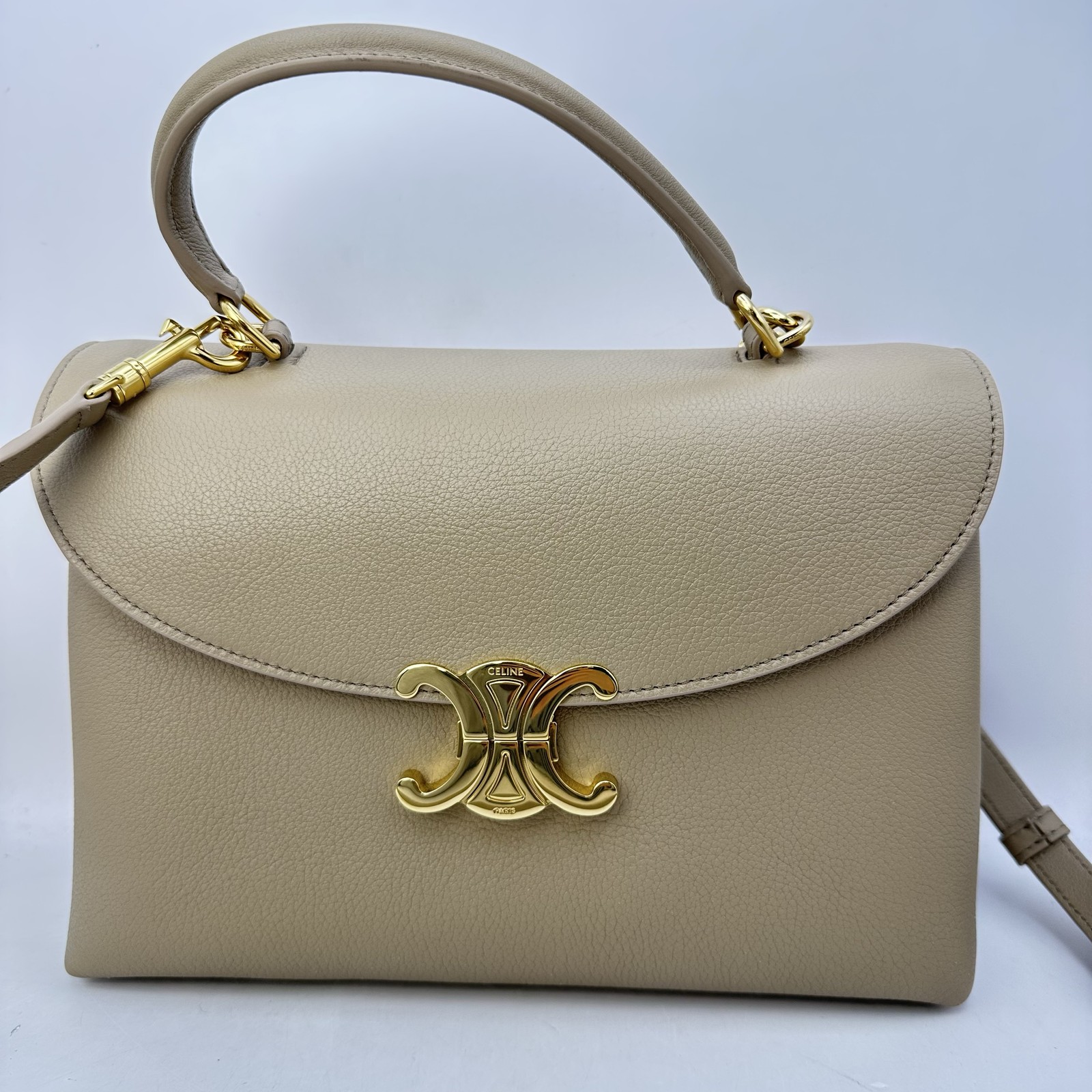 Celine Womens Medium Nino crossbody Top Handle Bag Leather Safari