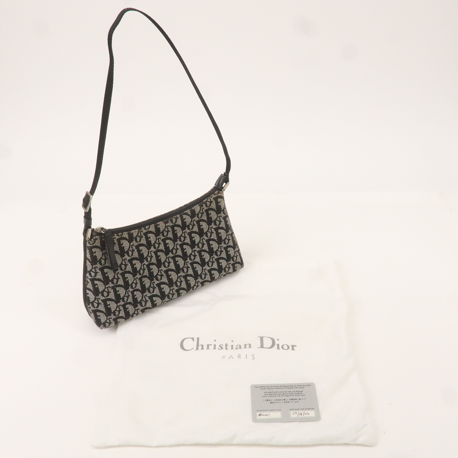 Christian Dior Trotter Shoulder Bag Black Canvas Leather Auth Used
