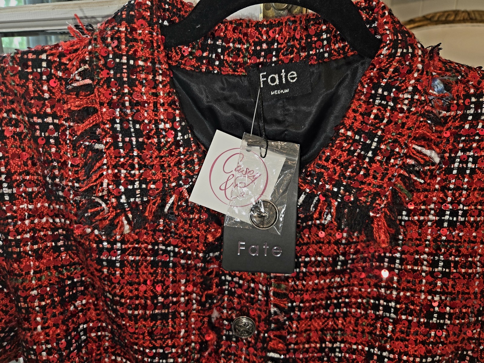 Fate Red Tweed Short Sleeve Shift Dress Sz Med