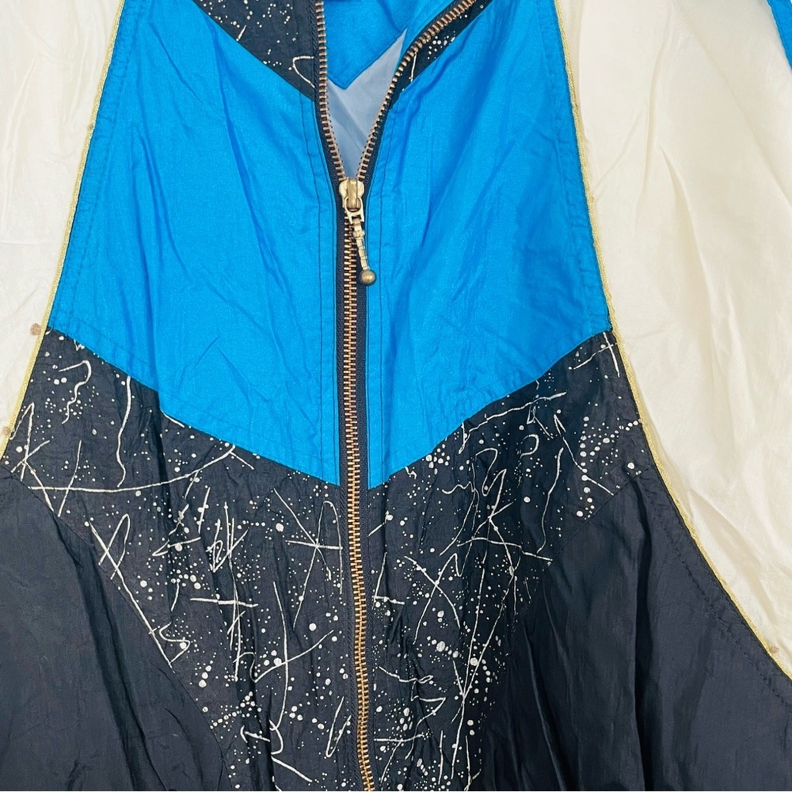 Vintage 90s Windbreaker Jacket Wacky Abstract Electric Blue Gold Black Splatter