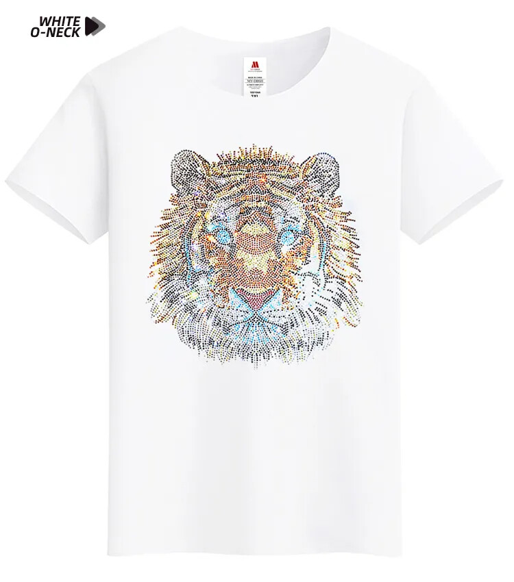 New Fashion Tiger Rhinestones Summer Short Sleeve Luxury Men Designer T-Shirt