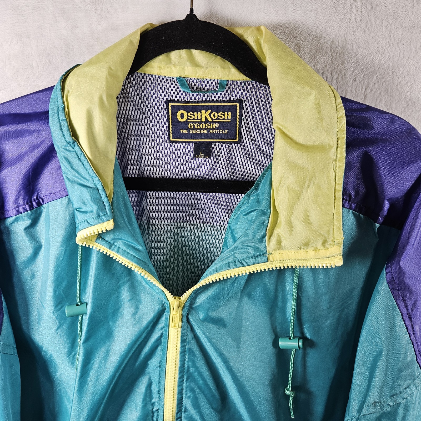 VTG 90s OshKosh B’Gosh Windbreaker Sz Large Colorblock Track Jacket Vented Hood
