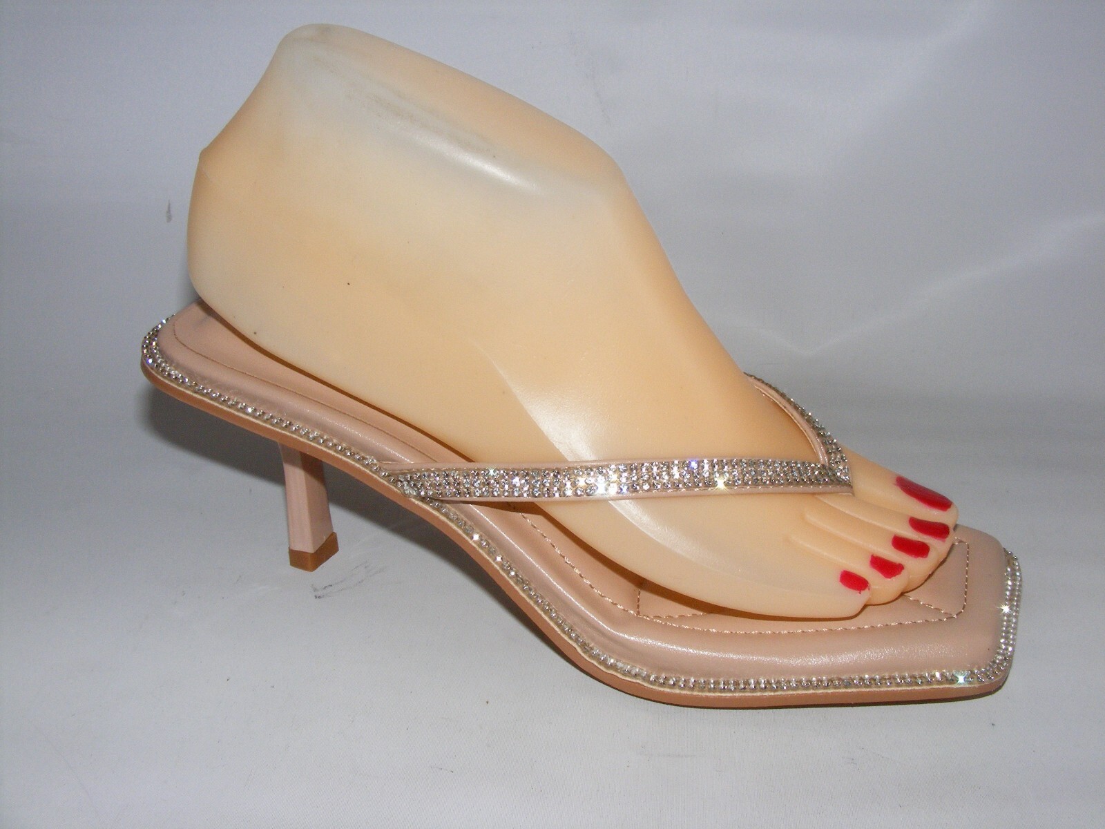 No Brand Beige Size 39 M Thong Heels Slides Sandals Mules Rhinestone Shoe