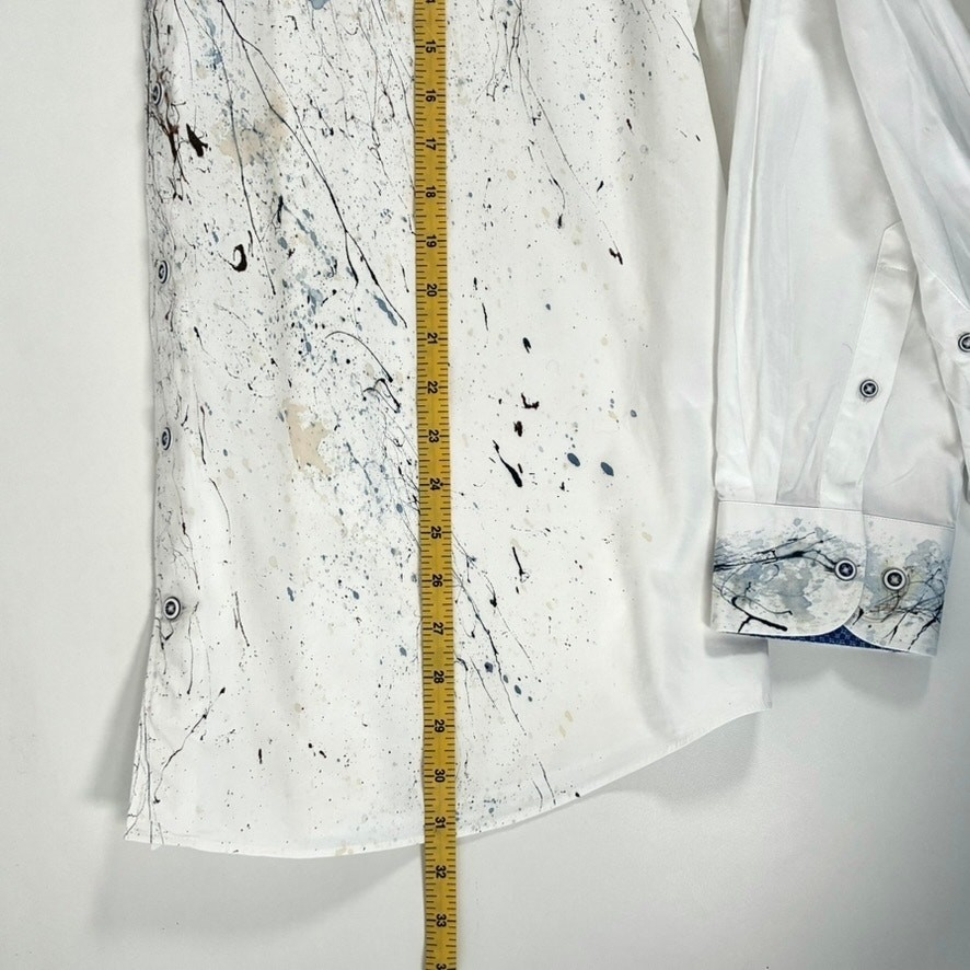 Marcello Men’s Abstract Art Hand Painted White Dress Shirt – Size 3XL