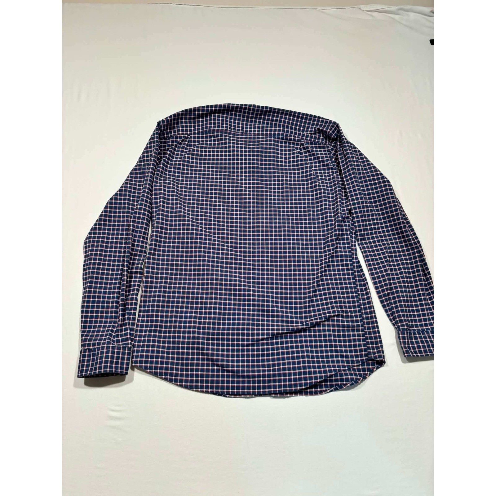 LL Bean Mens Slightly Fitted CoolMax Stretch Grid Check Shirt Navy Red M-REG