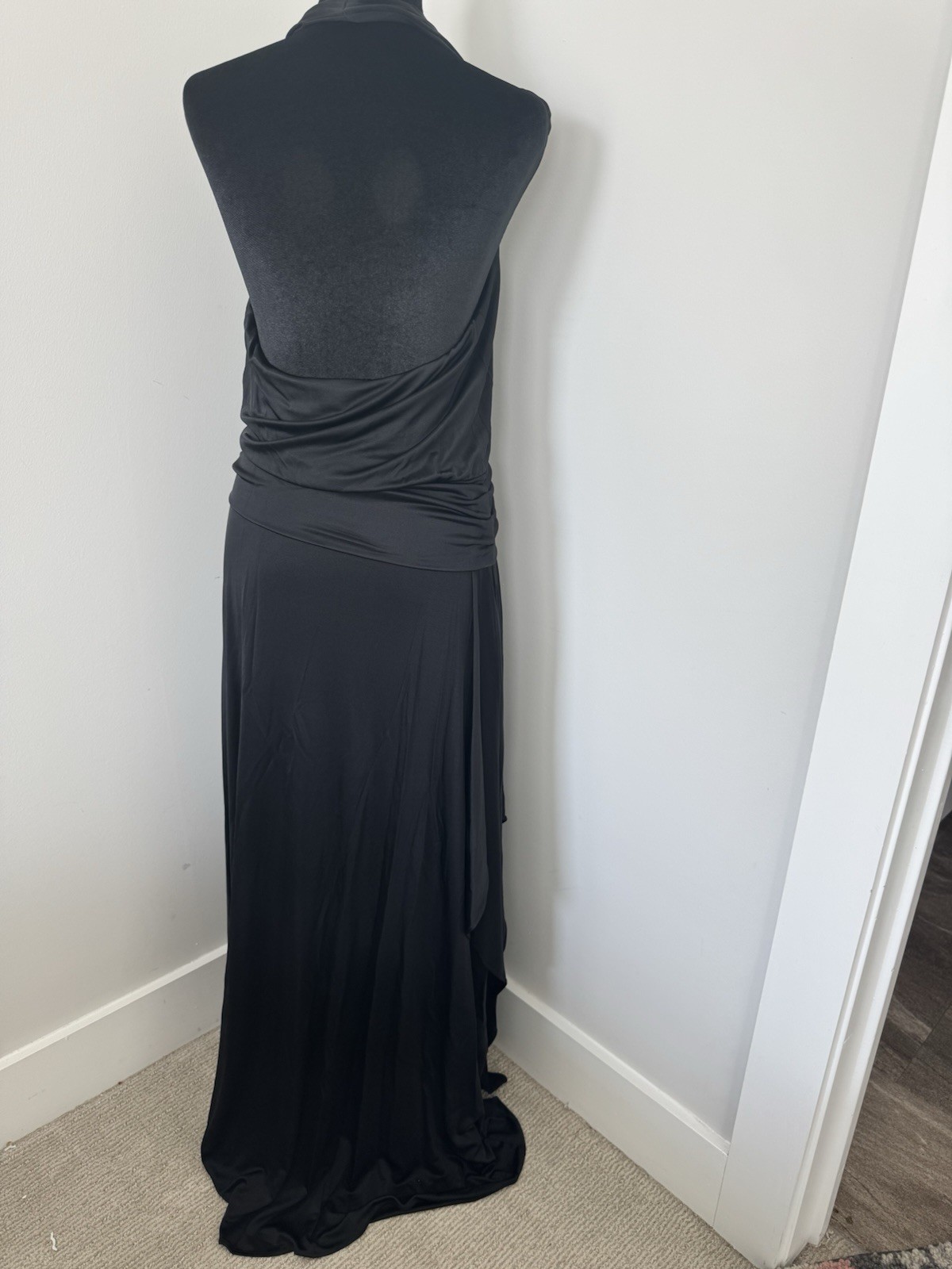 BCBGMAXAZRIA Max Azria black draped halter evening gown discontinued small