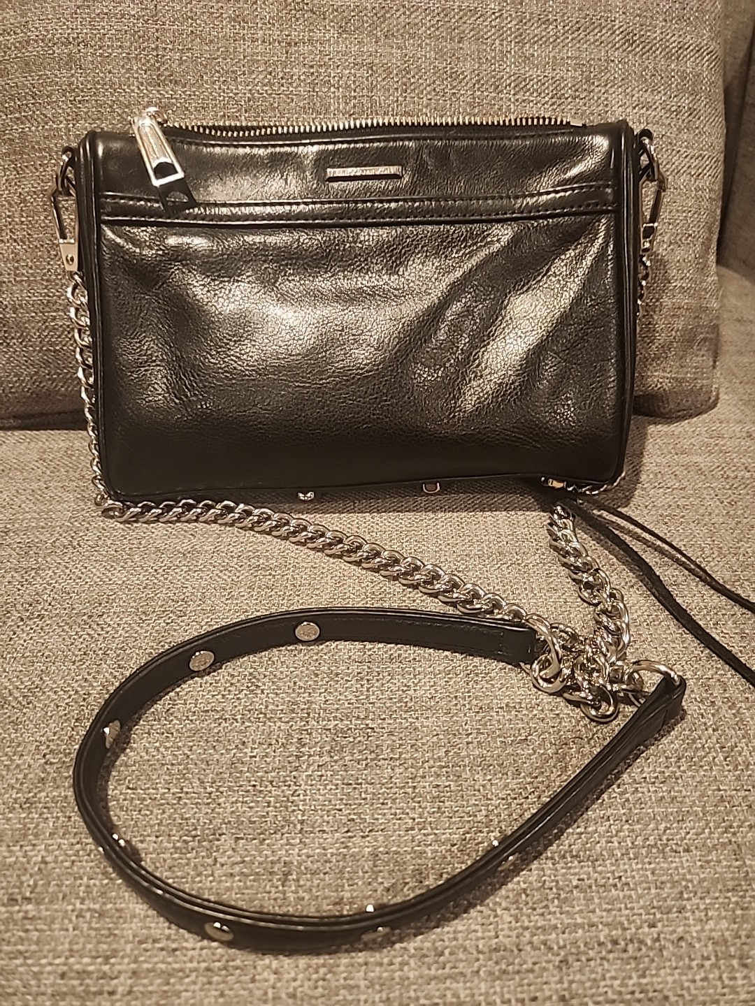 Rebecca Minkoff MAC Convertible Crossbody Black Leather Chain Studded Purse Mini