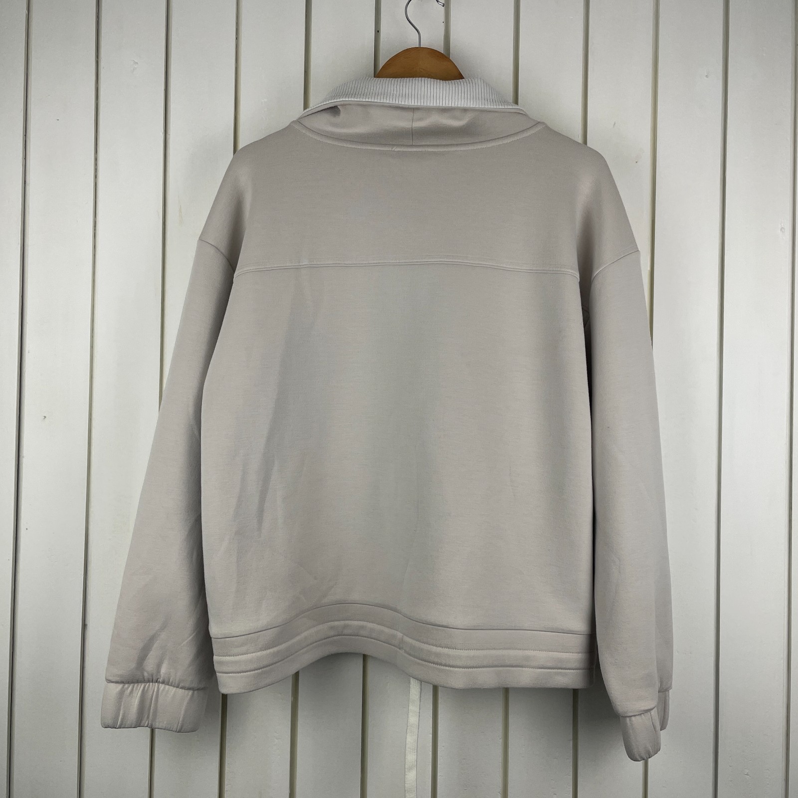 REISS Laney Premium Interlock Half Zip Sweatshirt Stone Neutral Size L Large