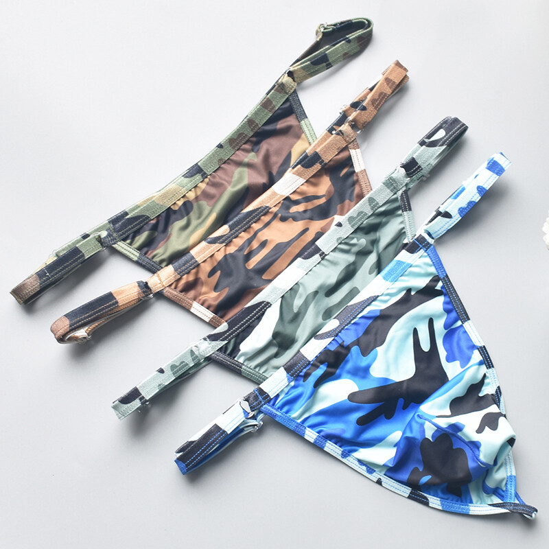 4 Pack Lot Sexy Mens G String Thongs Underwear Brief Camo Underpants T back Soft