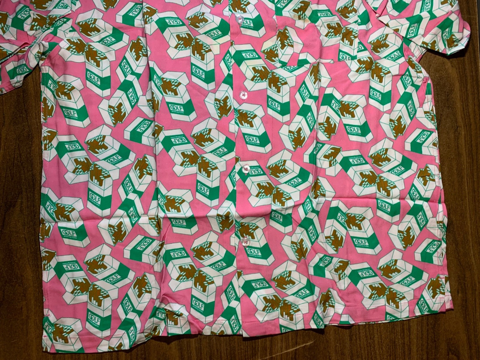 Golf Wang Mens Pink Green Smoking Sucks Button Up Shirt Sz XL. New with Stain.