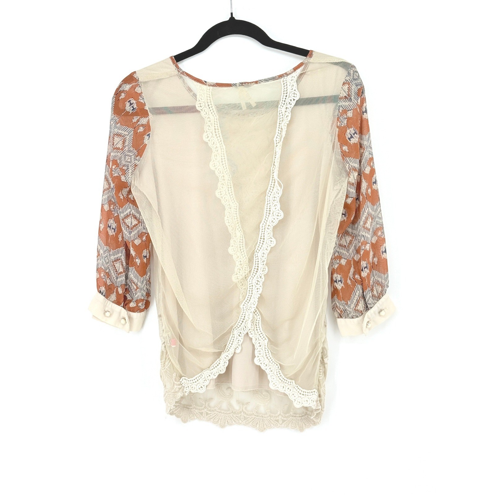 BKE Womens Y2K Fairy Lace Sheer Mesh XS Boho Top Festival Dainty Feminine Layers