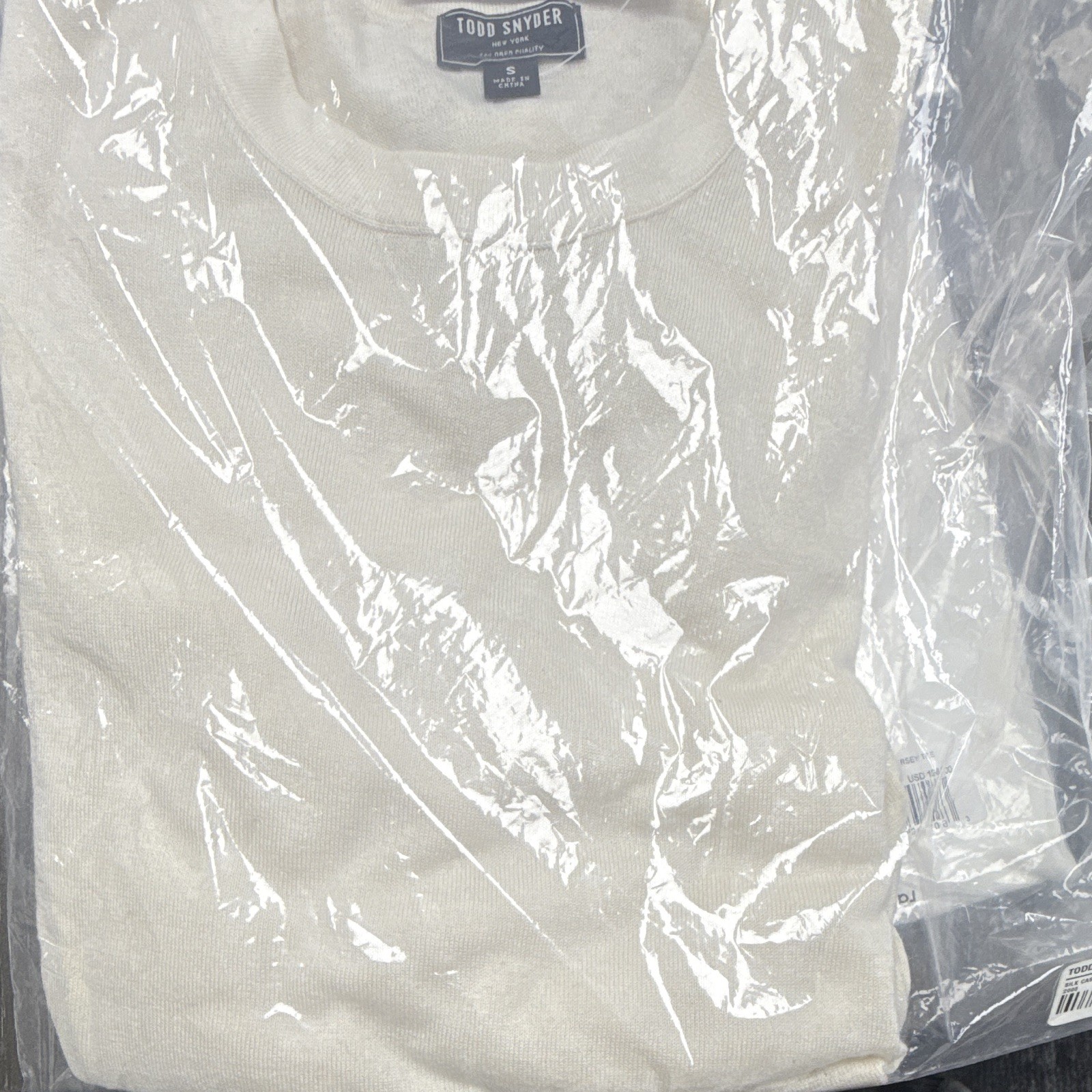 Todd Snyder Silk Cashmere Knit Pocket Crewneck Pullover Sweater Beige S