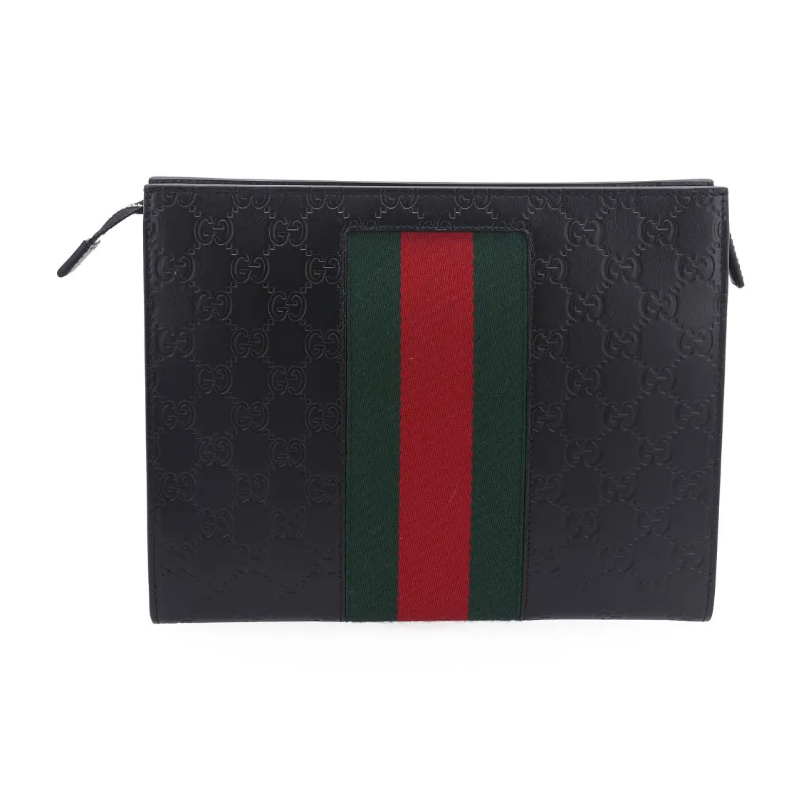Gucci Vintage Logo Embossed Striped Ribbon Leather Handbag Men’s 10.2×2.3×7.8 in