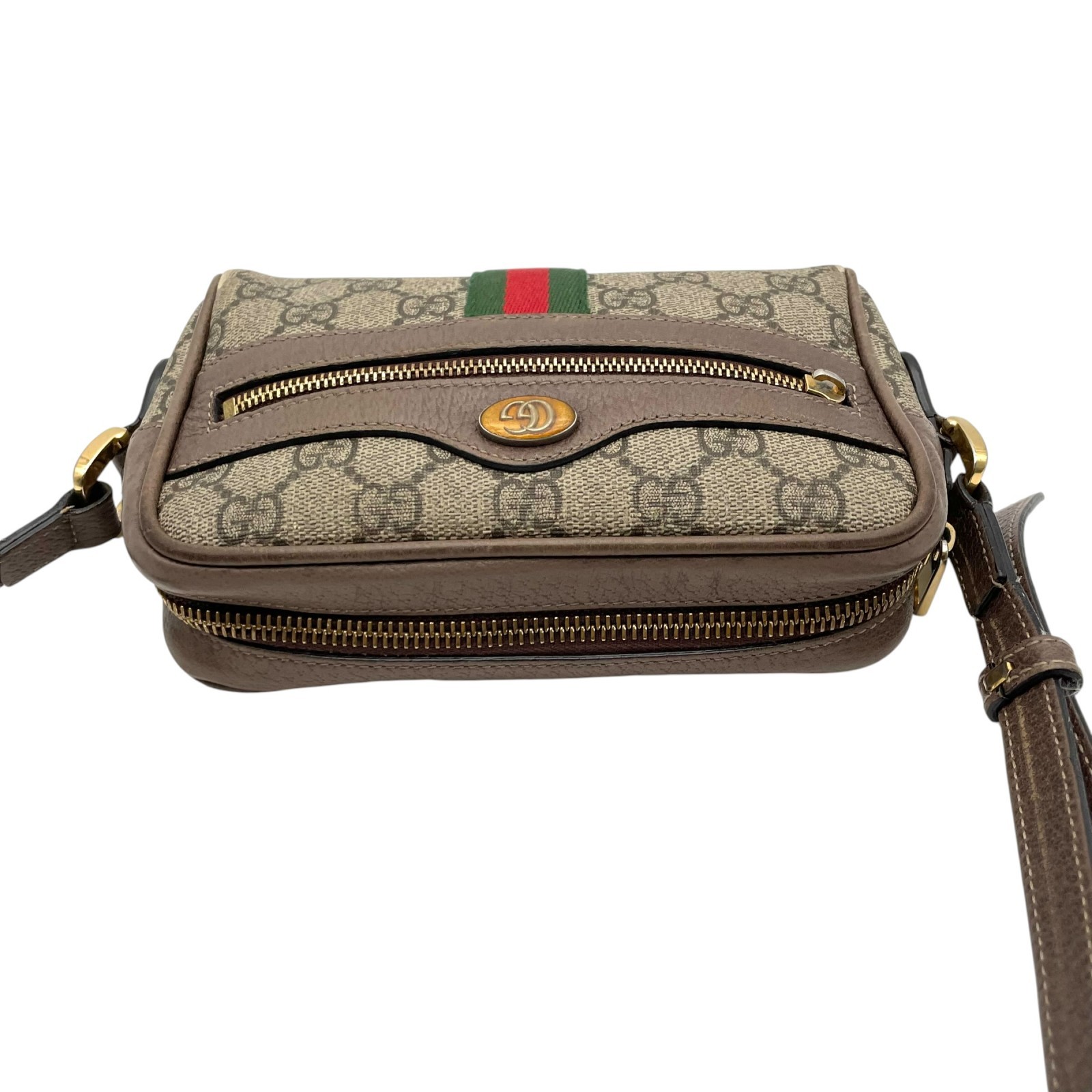 Authentic GUCCI Ophidia GG Supreme Shoulder Bag PVC Leather Beige Brown Web