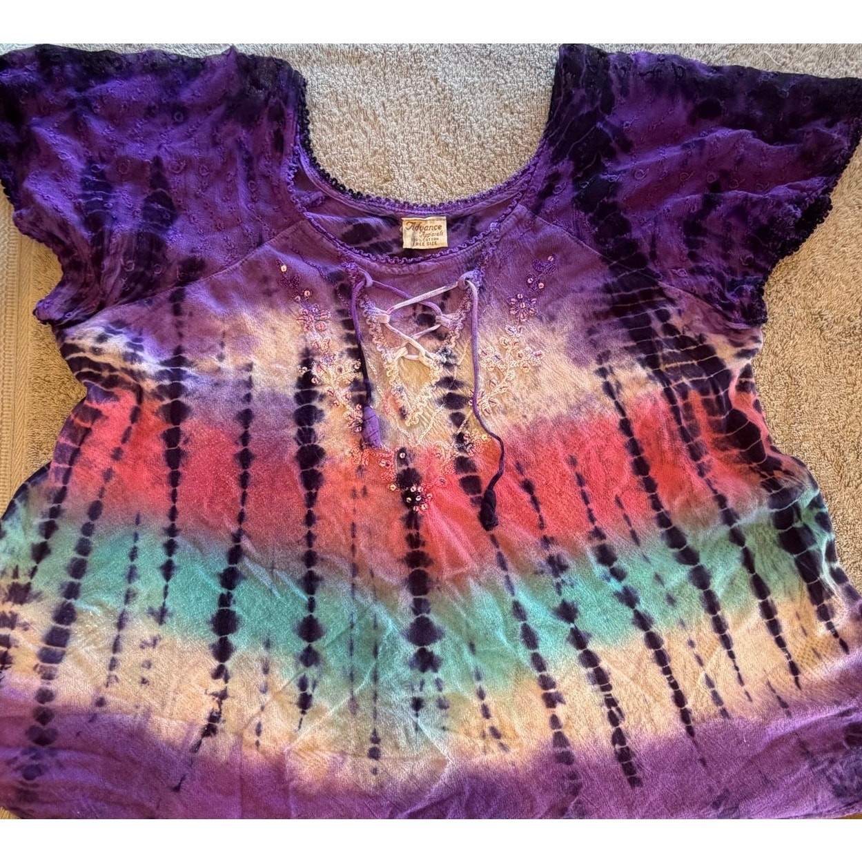 Vintage Advanced Apparels Tie-Dye T-Shirt Bohemian Fun Flowy Summer Top