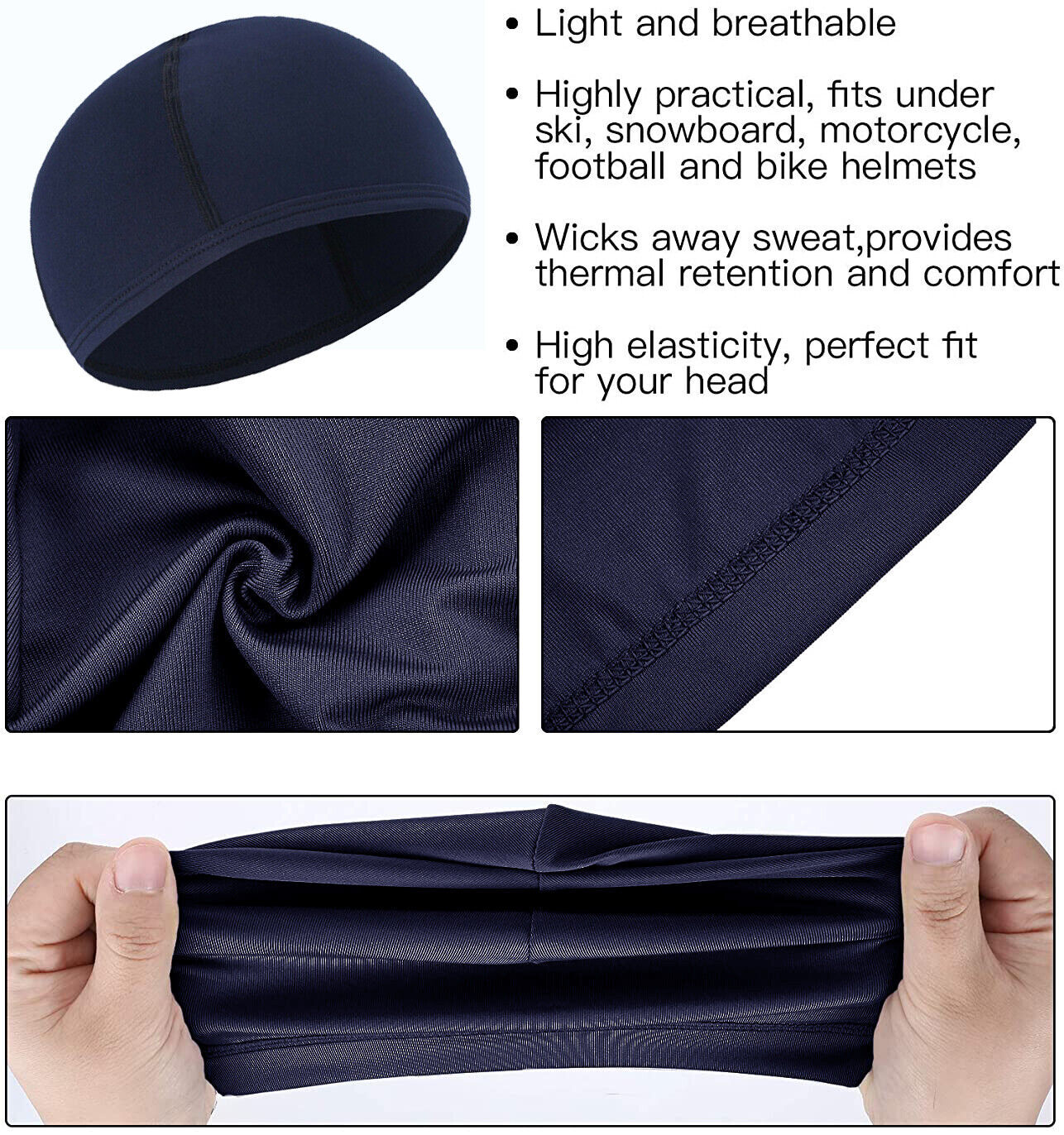 3PCS Sweat Wicking Cooling Skull Cap Helmet Liner Sport Beanie durag Hat for Men