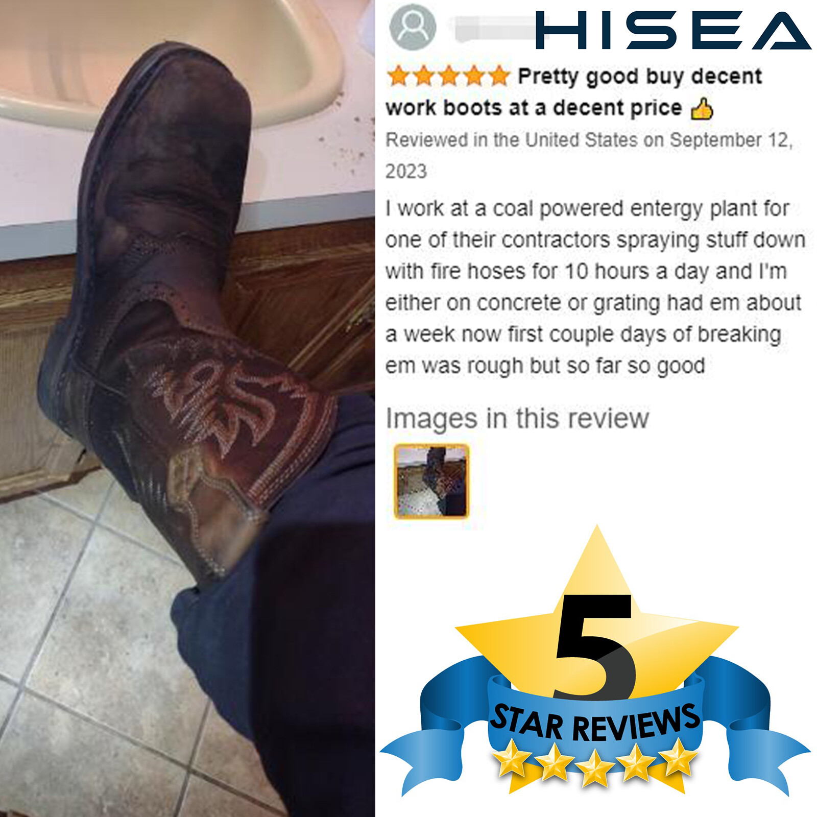 HISEA Men Grain Leather Western Cowboy Boots Steel/Soft Toe Waterproof Work Boot