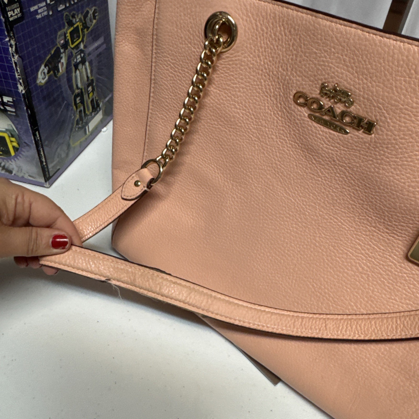 Coach Ava Chain Tote . 100% Genuine Coach Handbag Used Peach Pink