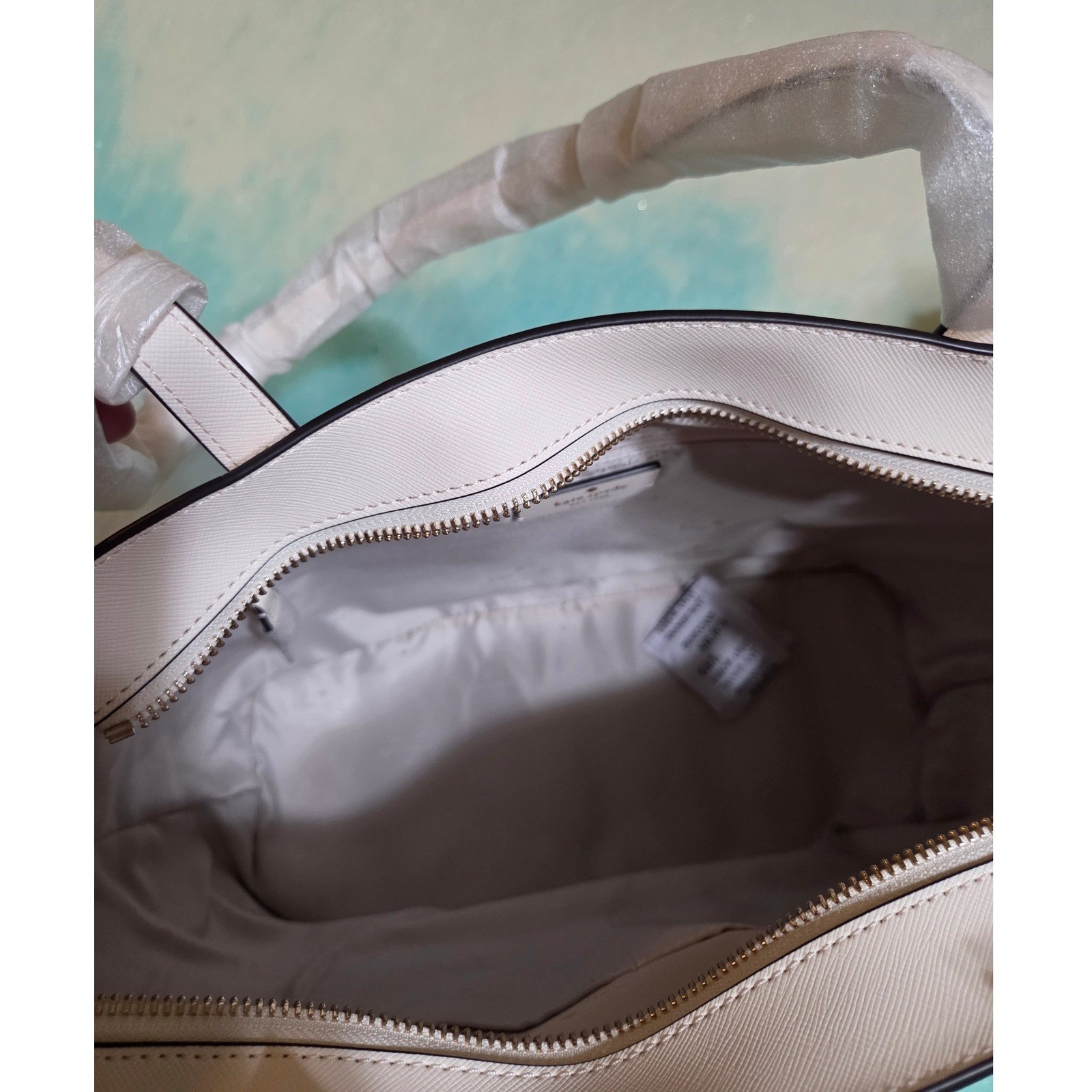 Kate Spade Staci Tote Set Meringue Cream Saffiano Leather Bag Pouch Wallet KF369