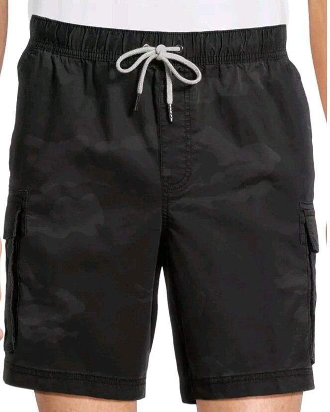 George Men’s 2XL 44-46 Stretch Waist Cargo Shorts Above the Knee 8″ BLACK CAMO
