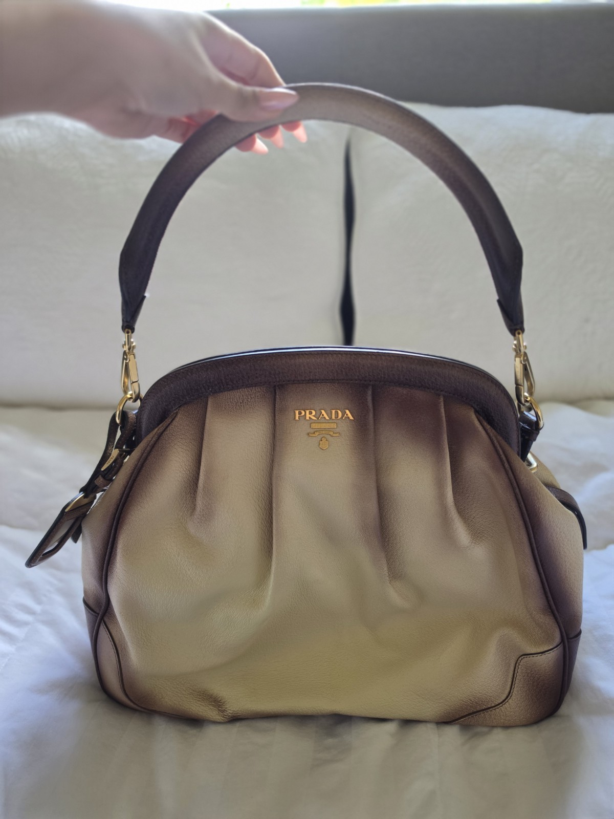 Prada Cinghiale Medium Pleated Frame Satchel Bag